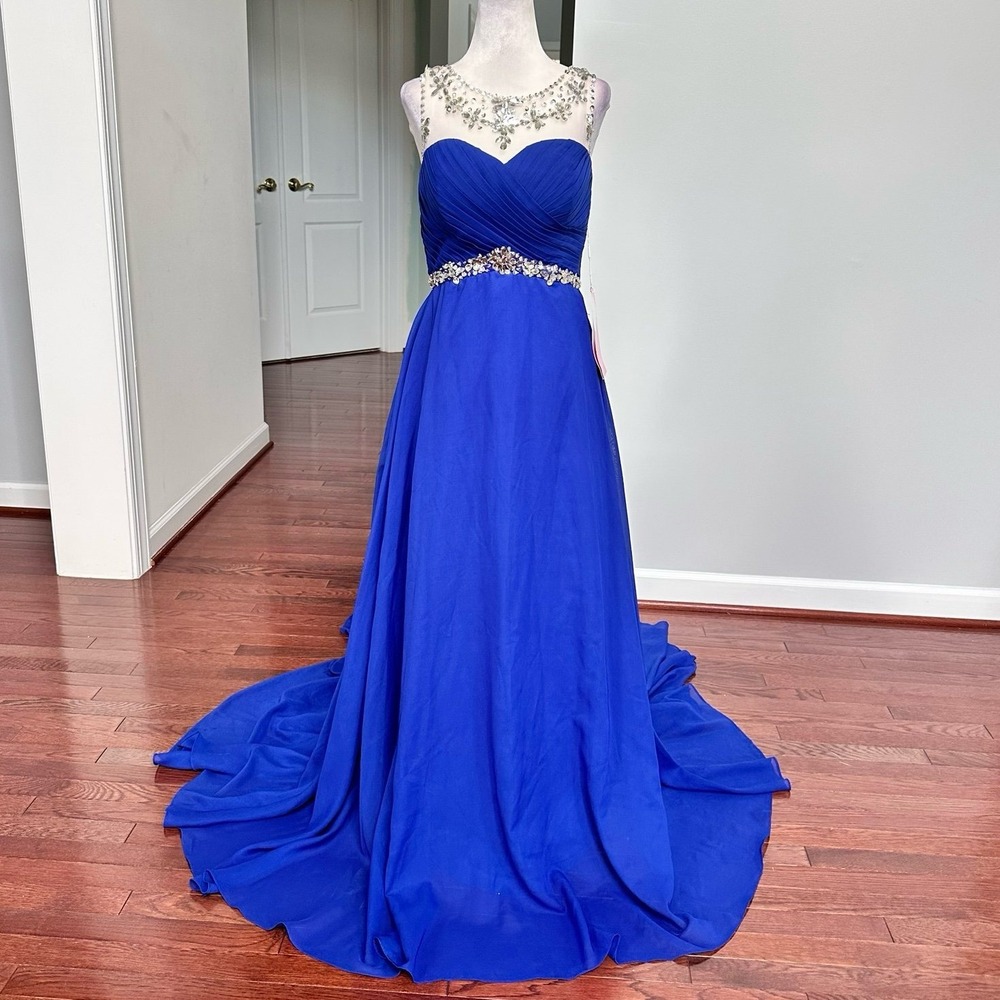 NWT Baby Online Royal Blue Silver Embellished Beaded Feminine Gown Dress Small